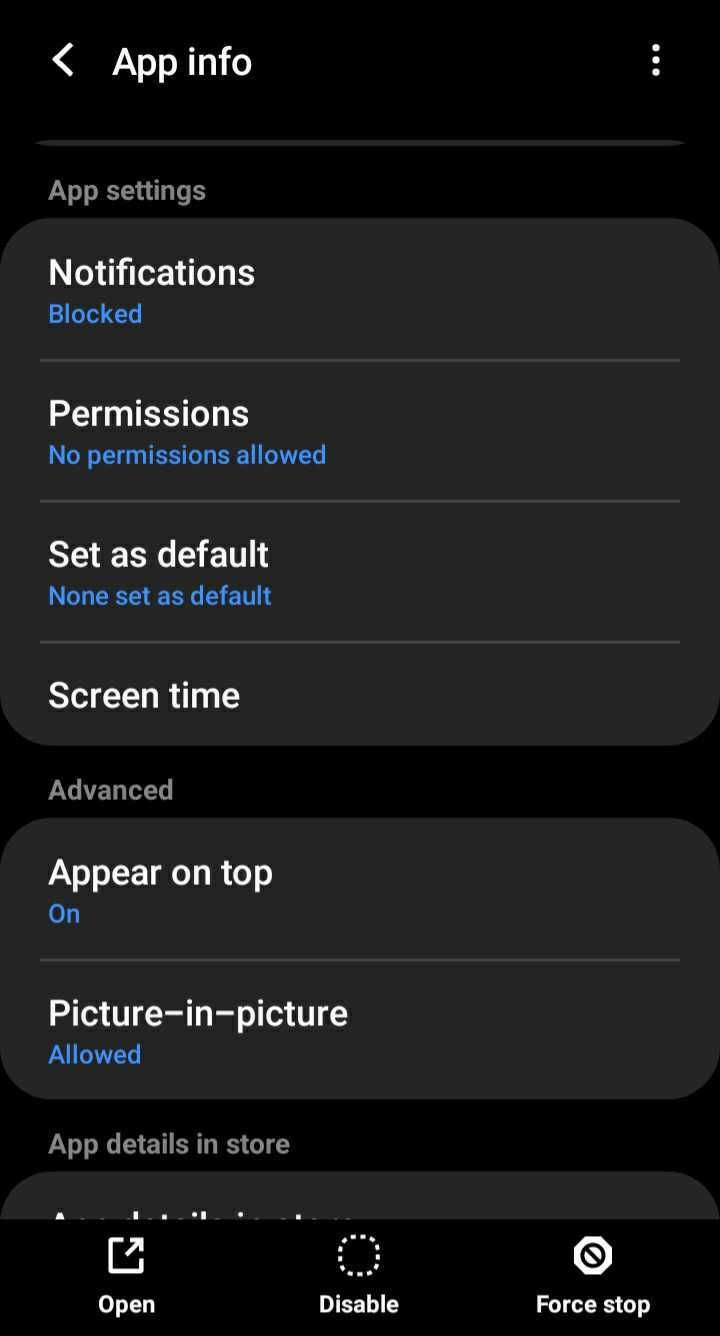 screenshot of youtube permissions page on Android