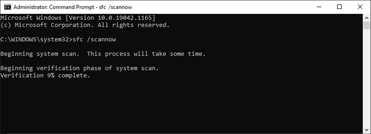 SFC scan in Windows 10