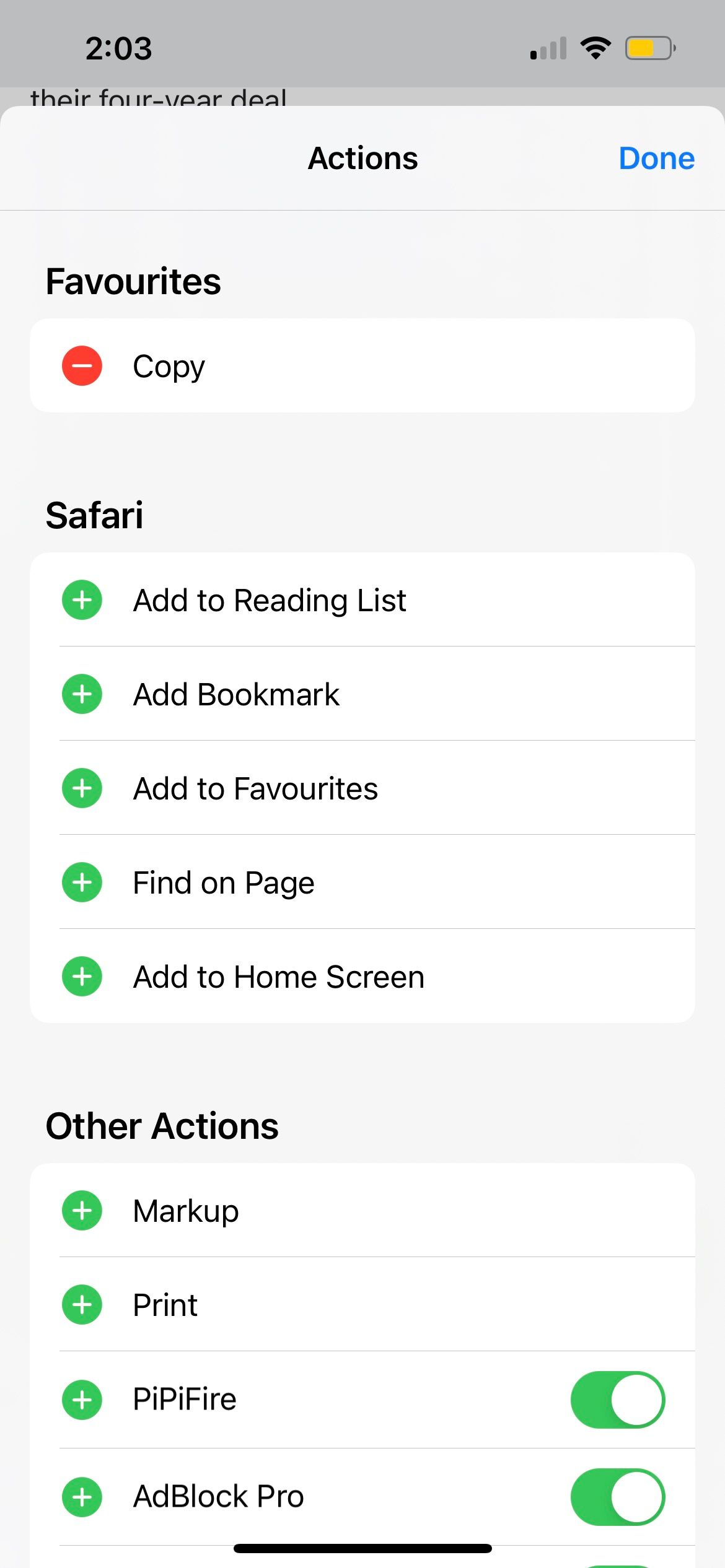 editing share actions in iphone share sheet