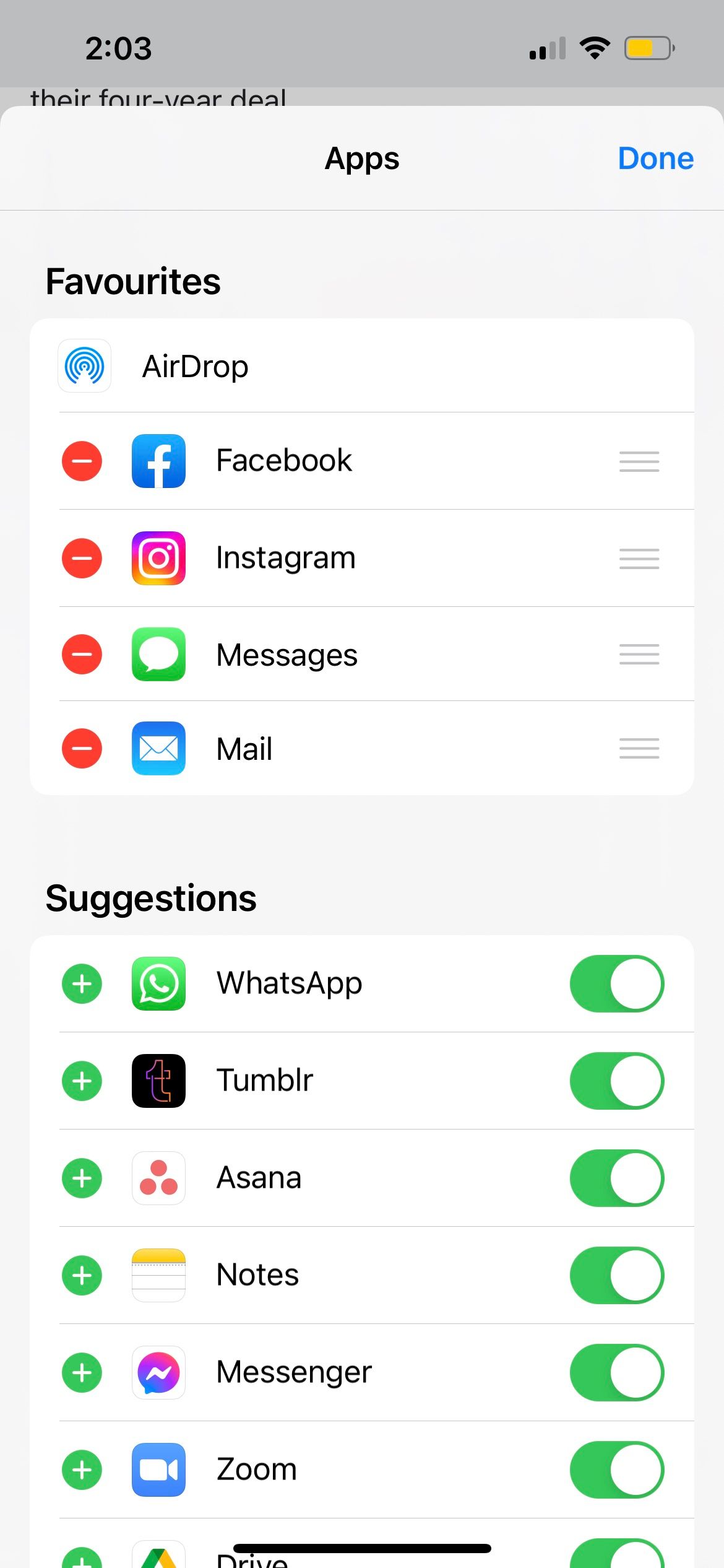 add or remove apps in iphone share sheet