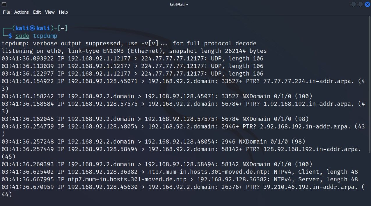 sniffing network traffic with tcpdump