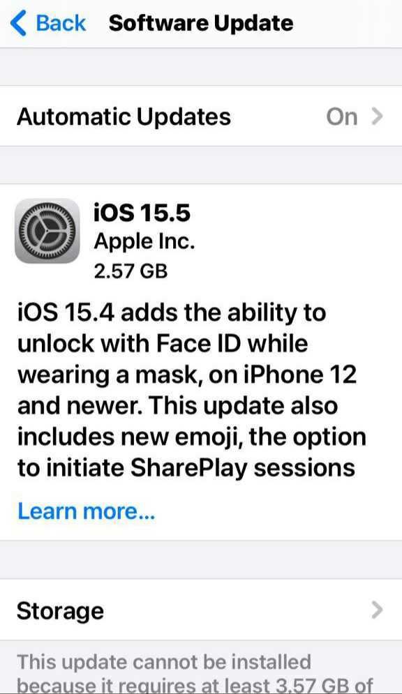 screenshot of iphone software update screen