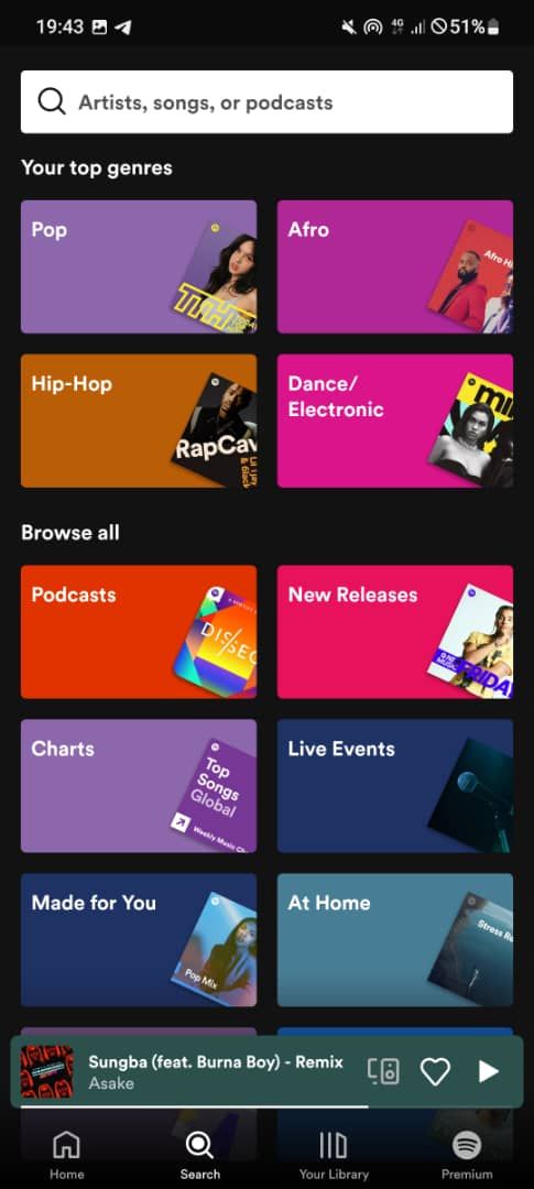 Screenshot showing Spotify's music genres
