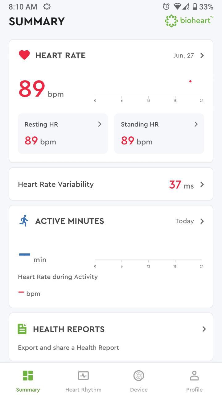 Heart health stats in Bioheart app