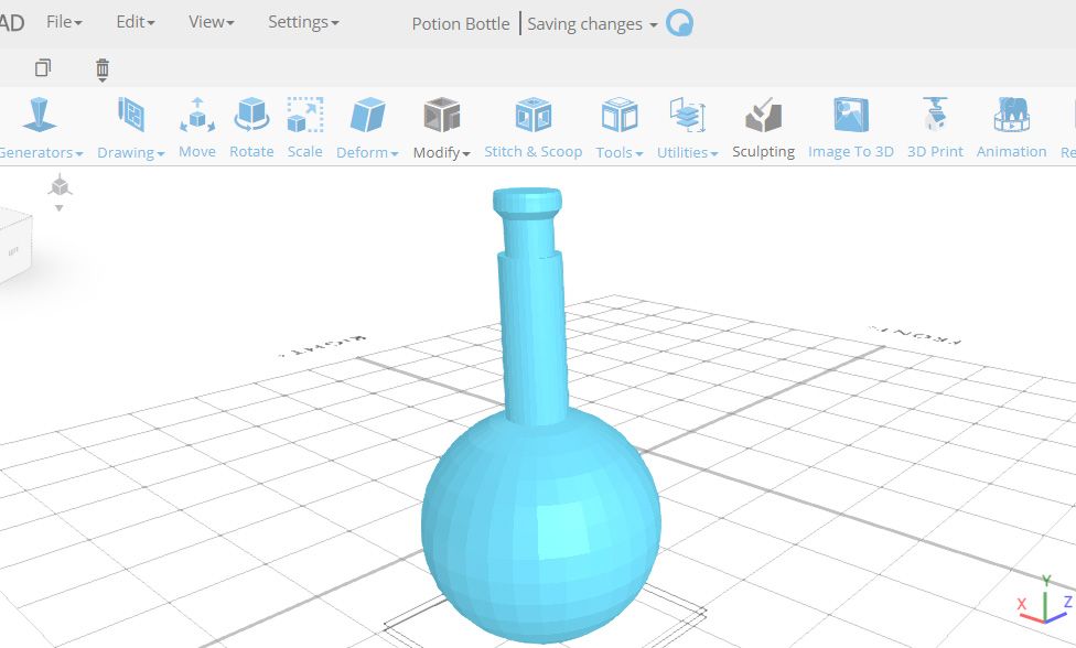 The 3D model of bottle after using the flatten tool of SelfCAD