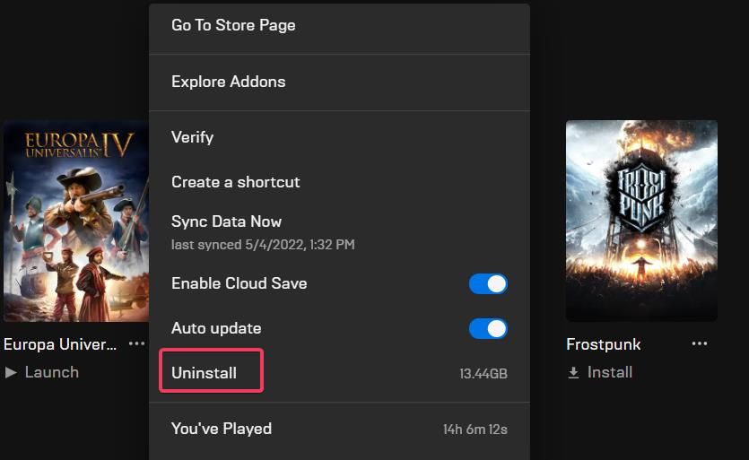 The Uninstall option