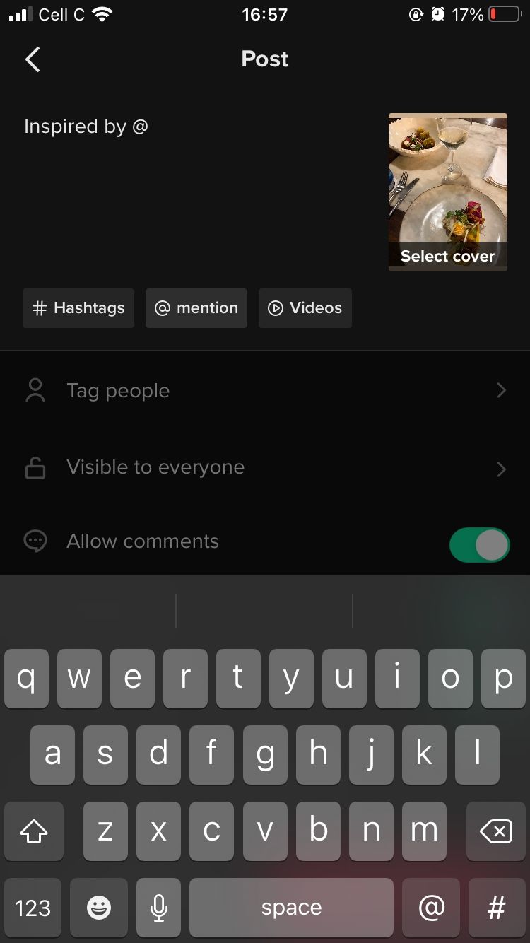tiktok post page showing the words inspired by before posting