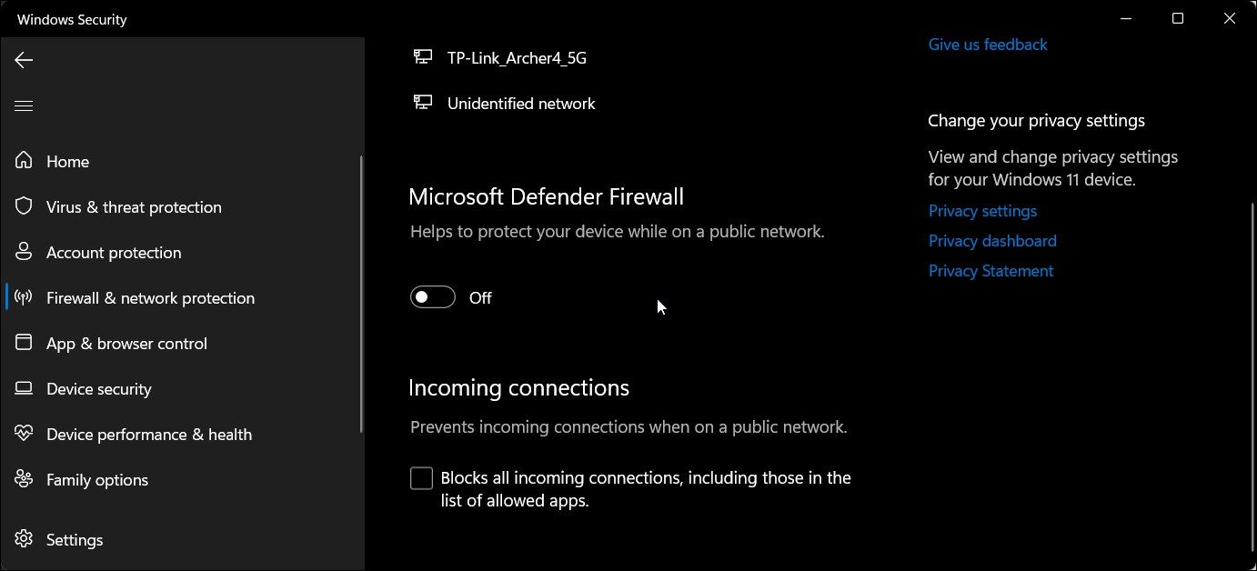 turn off Microsoft defender firewall
