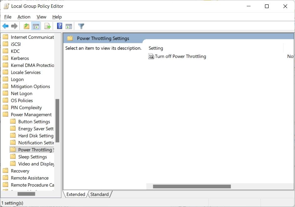 the turn off power throttling policy in windows local group policy editor