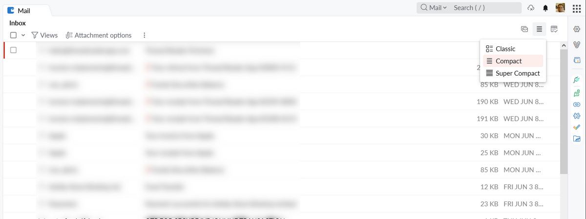 نیشگون گرفتن و کشیدن گزینه های view zoho mail