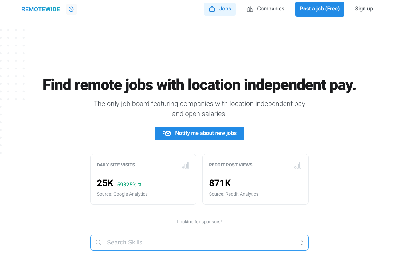 RemoteWide shows remote job opportunities with location-independent pay