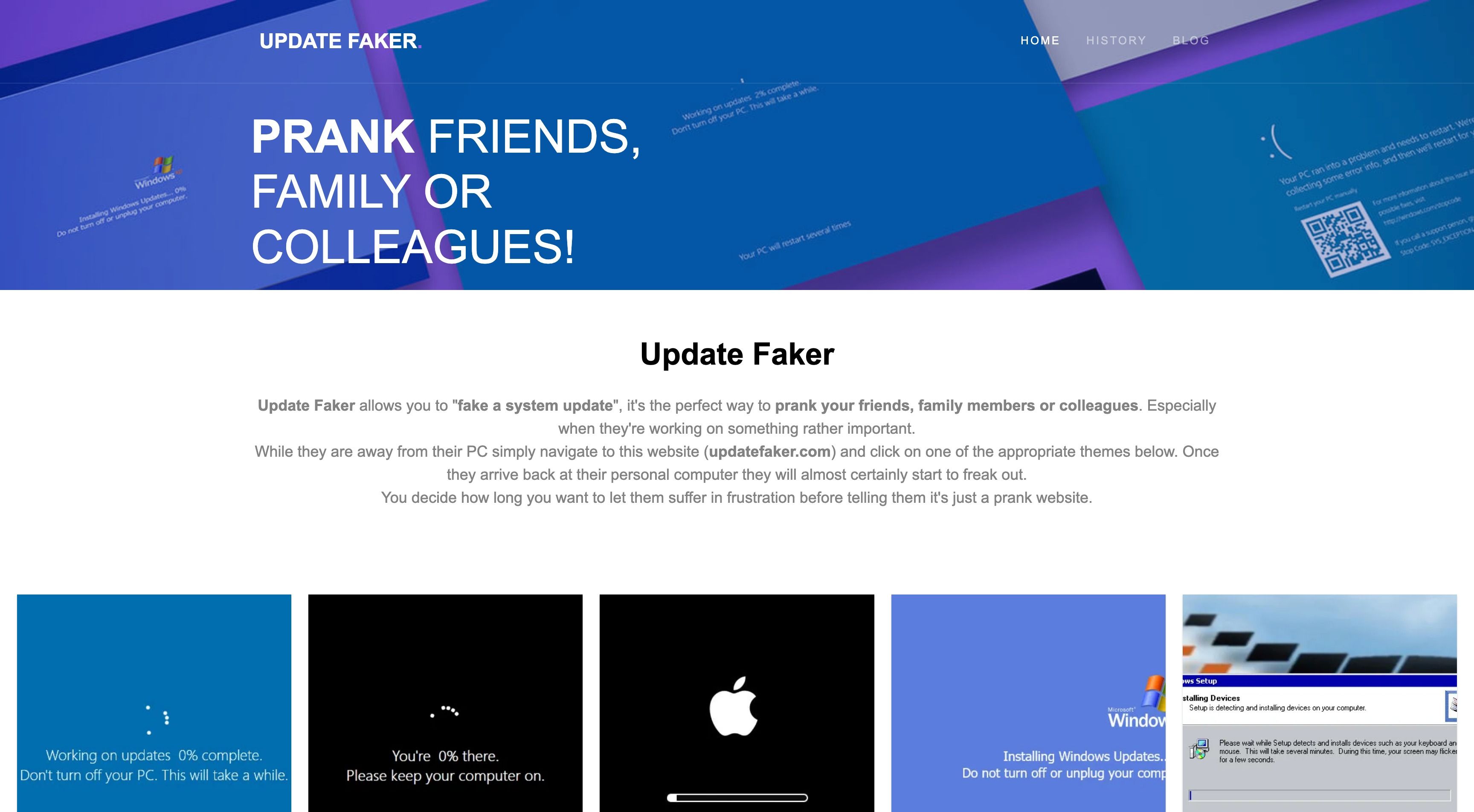 Screenshot of Update Faker website