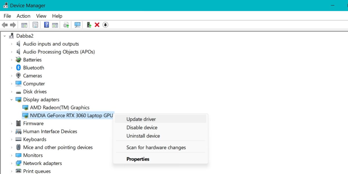 update drivers using device manager