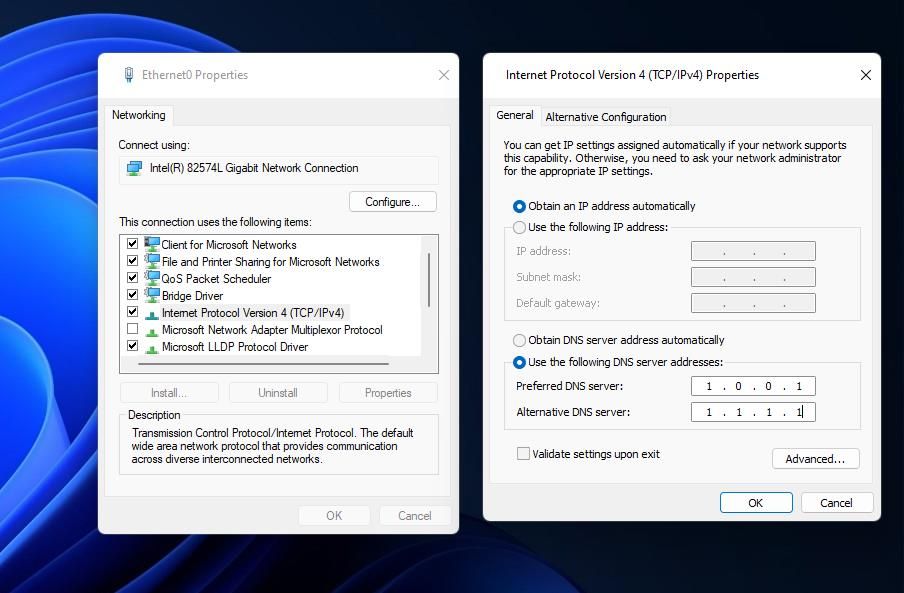 The Use the following DNS server addresses option