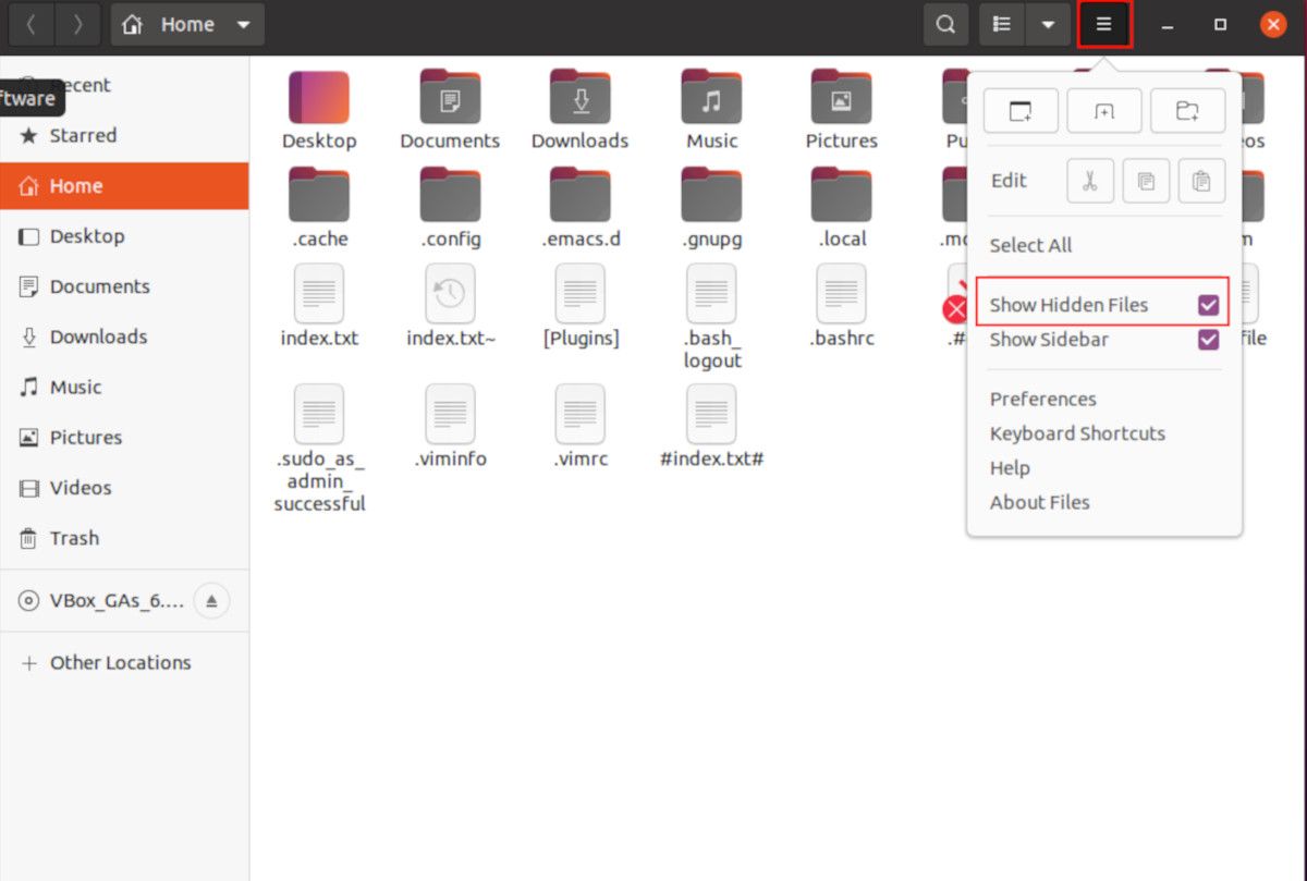 viweing hidden files and folders on Linux