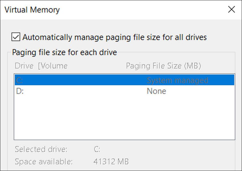 Virtual memory in Windows