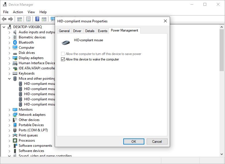 windows 10 device manager check power management option