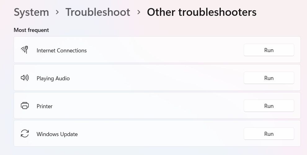 other troubleshooters most frequent section in windows 11