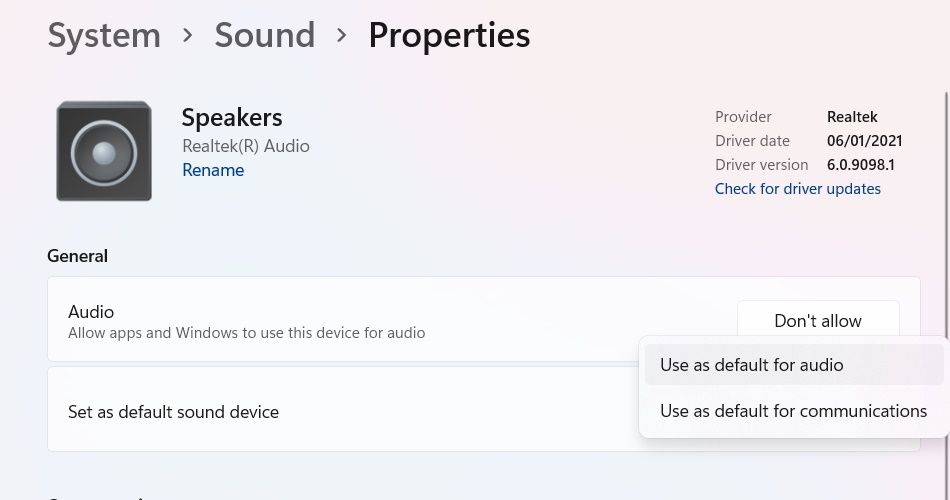 setting an audio device as the default in windows 11
