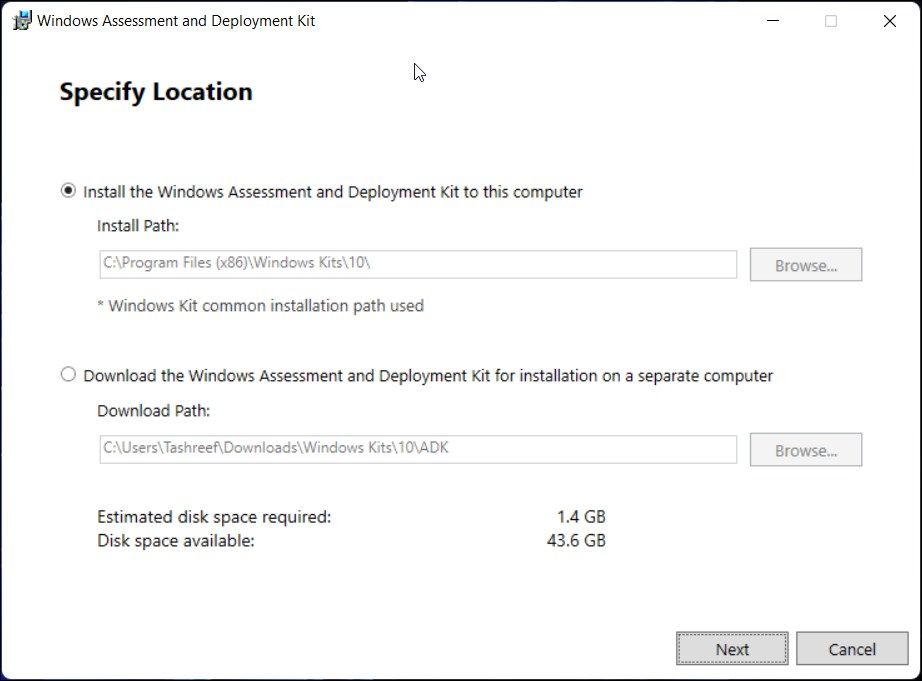 windows adk setup installation wizard