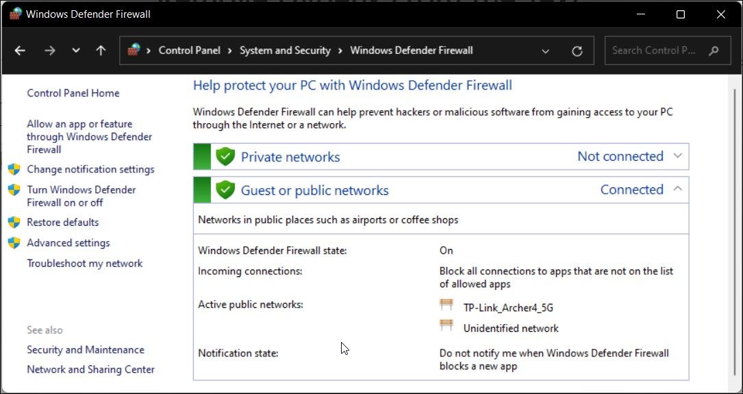 Windows Defender Firewall restore default control panel