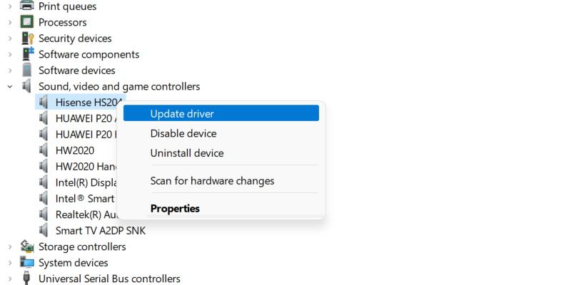 updating the driver for an audio device in windows device manager