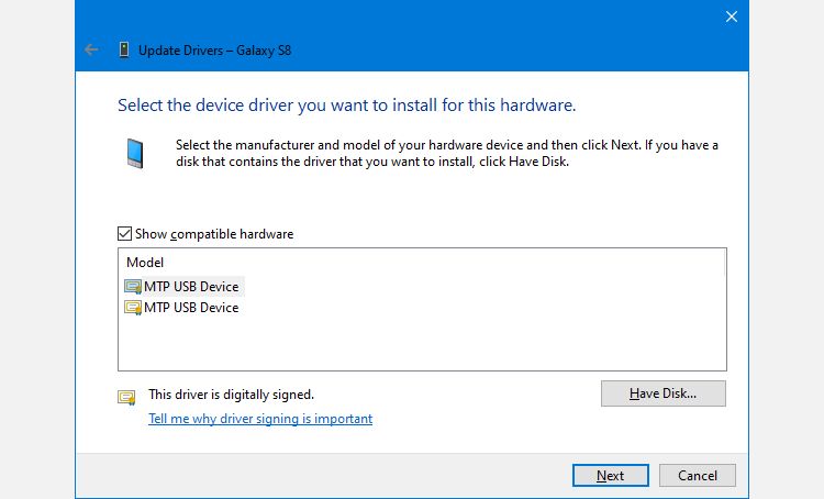 windows update drivers mtp usb device