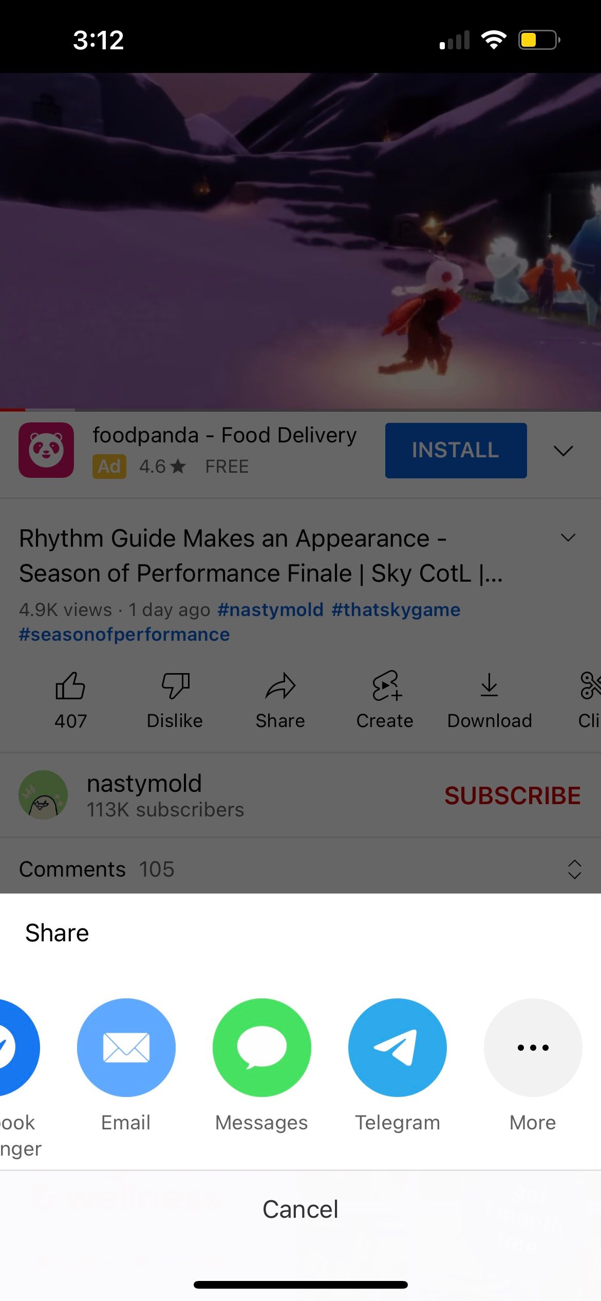 share menu in youtube app with more options button at the end 