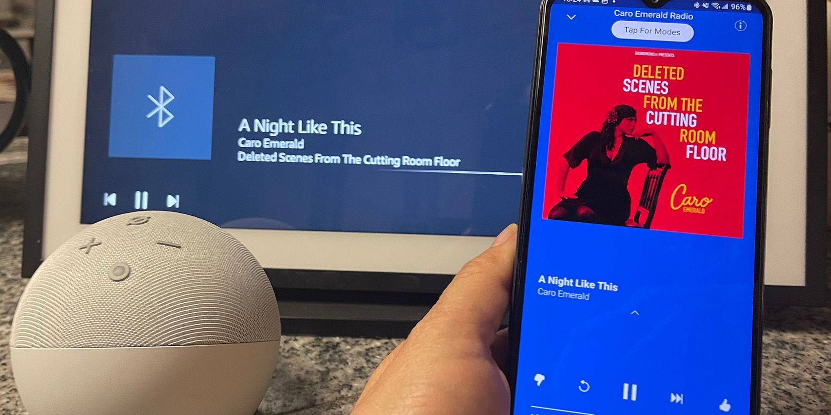 echo dot and iPhone paired with Echo Show