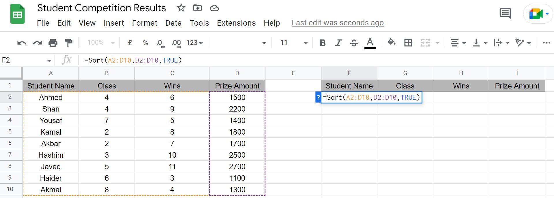 Sorting Data in Google Sheets Using Sort Function