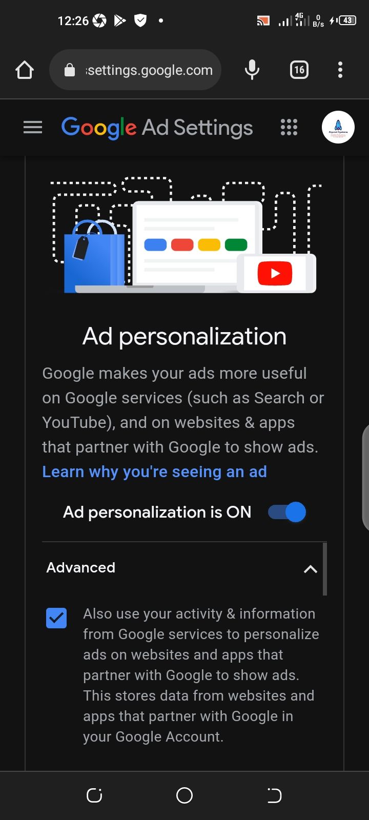 Turning off Ad personalization on your Google account 