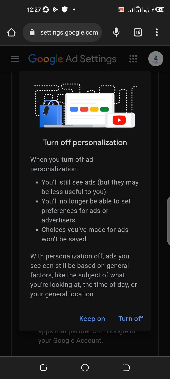 Turning off Ad personalization on your Google account 