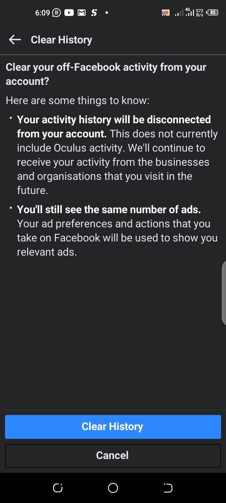 Clear your off-Facebook activity details 