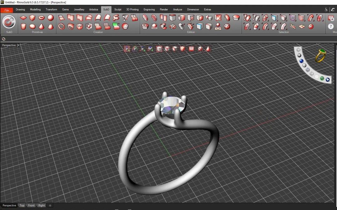 3D Modeling a simple diamon ring jewelry in RhinoGold