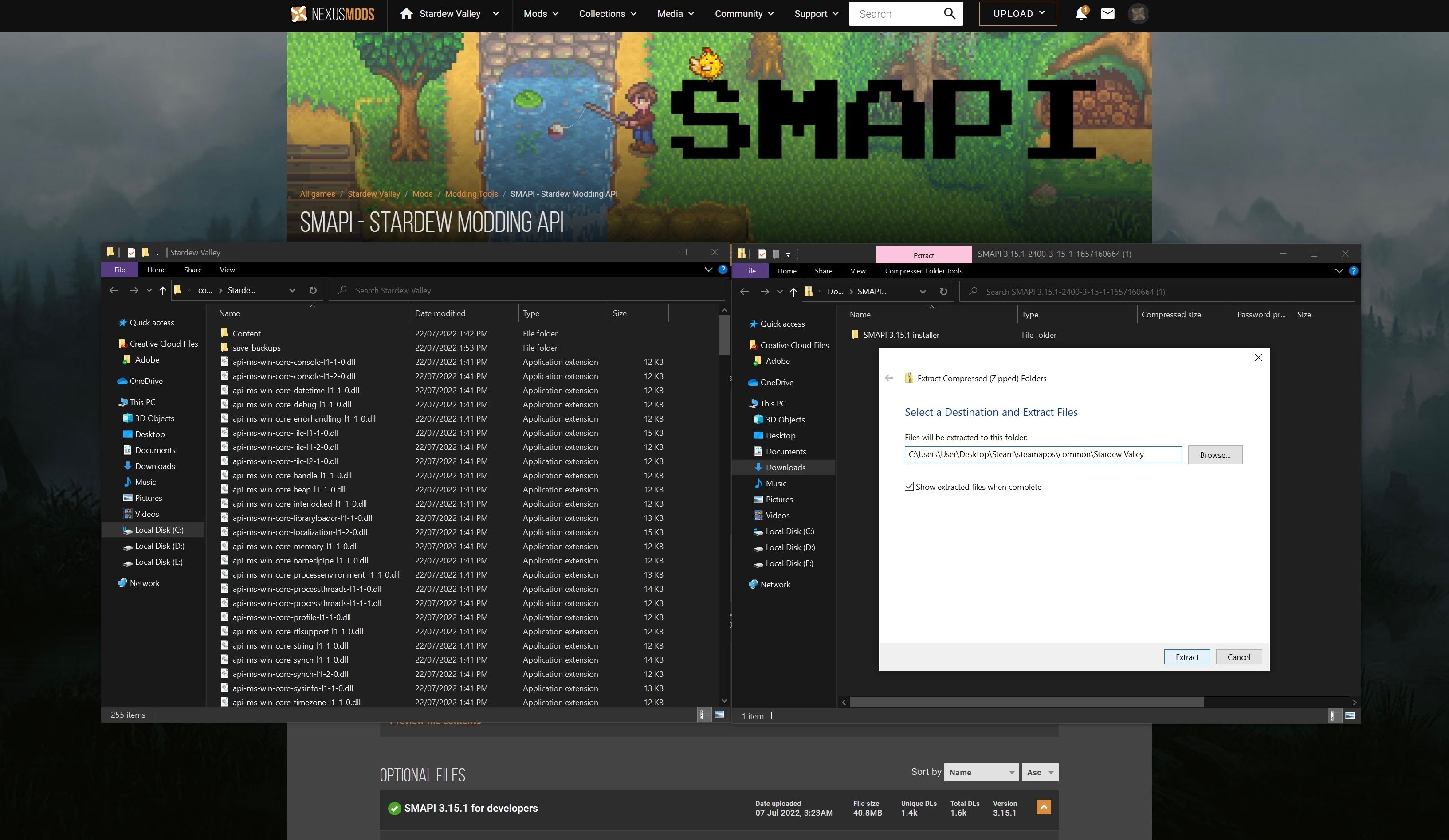 Extract SMAPI to game file
