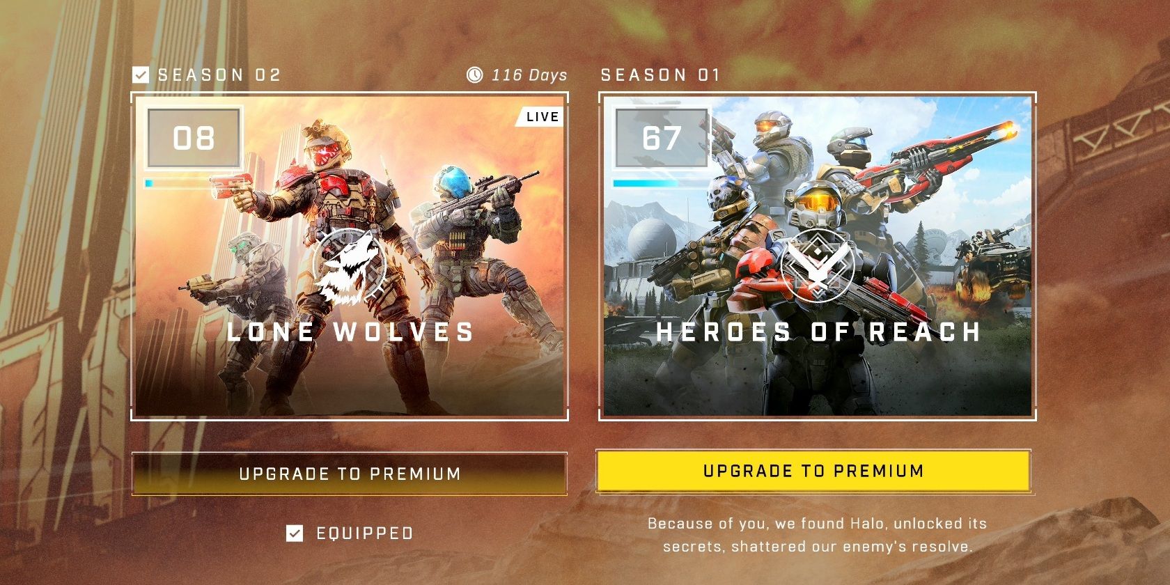 A screenshot of the battle pass options for the mutiplayer of Halo Infinite