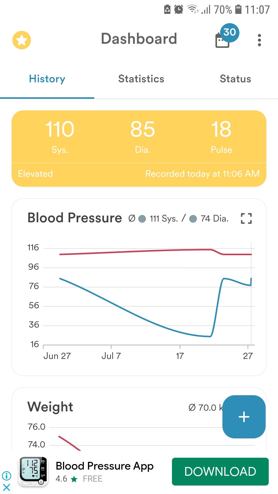 AVAX blood pressure tracker mobile app dashboard