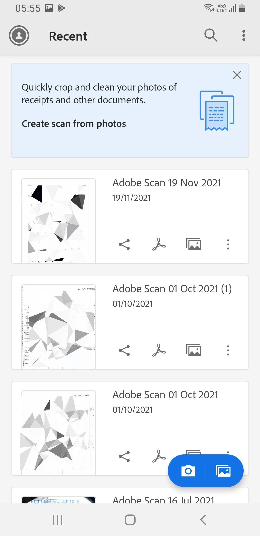 Scanned documents on Adobe Scan app