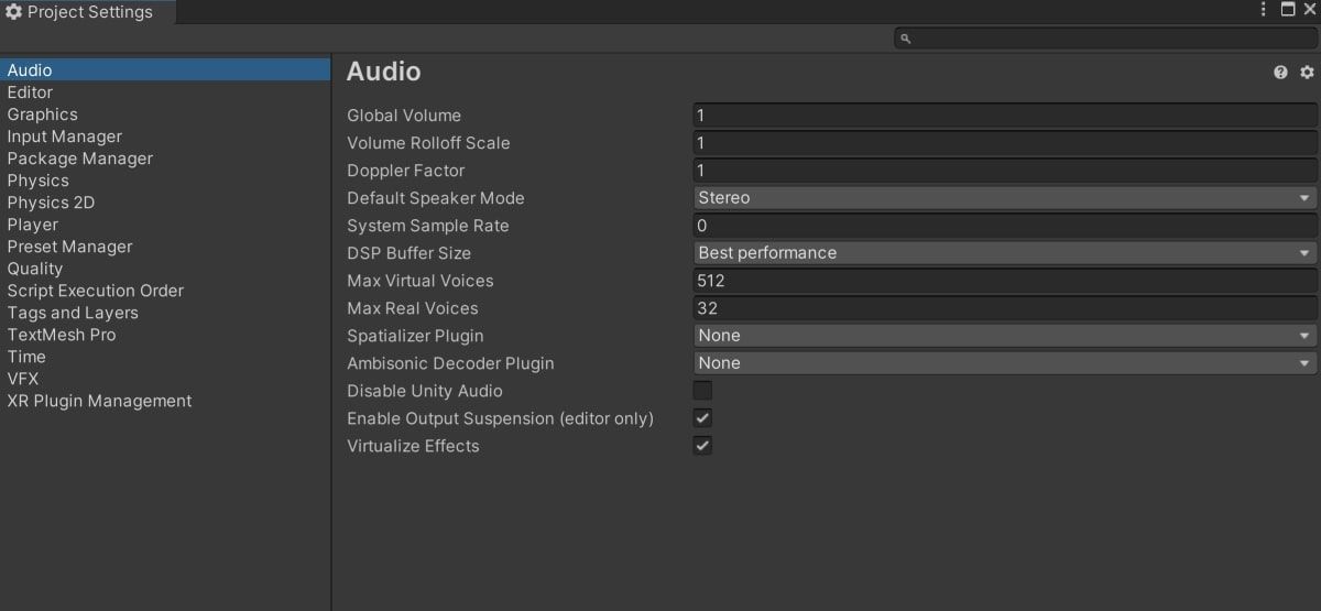 تب Advanced Settings Audio در Unity