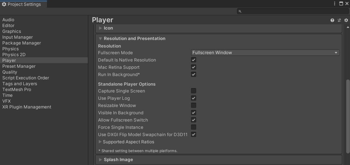 بخش Advanced Settings Resolution در Unity