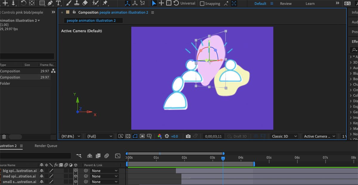 Screenshot of After Effects with 3D Axis tools.