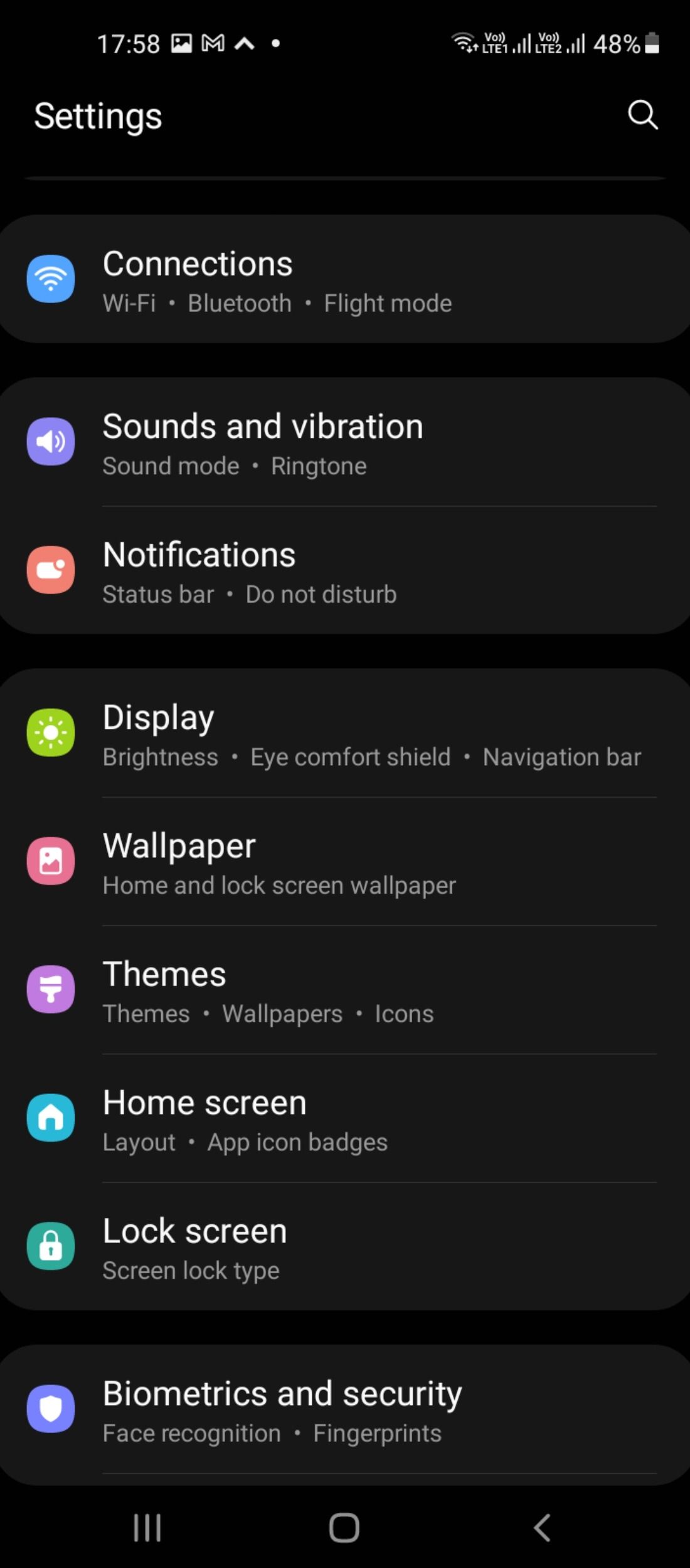 Connections settings for Samsung