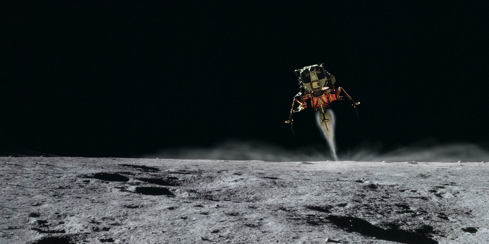 Apollo moon lander landing on the surface of the moon