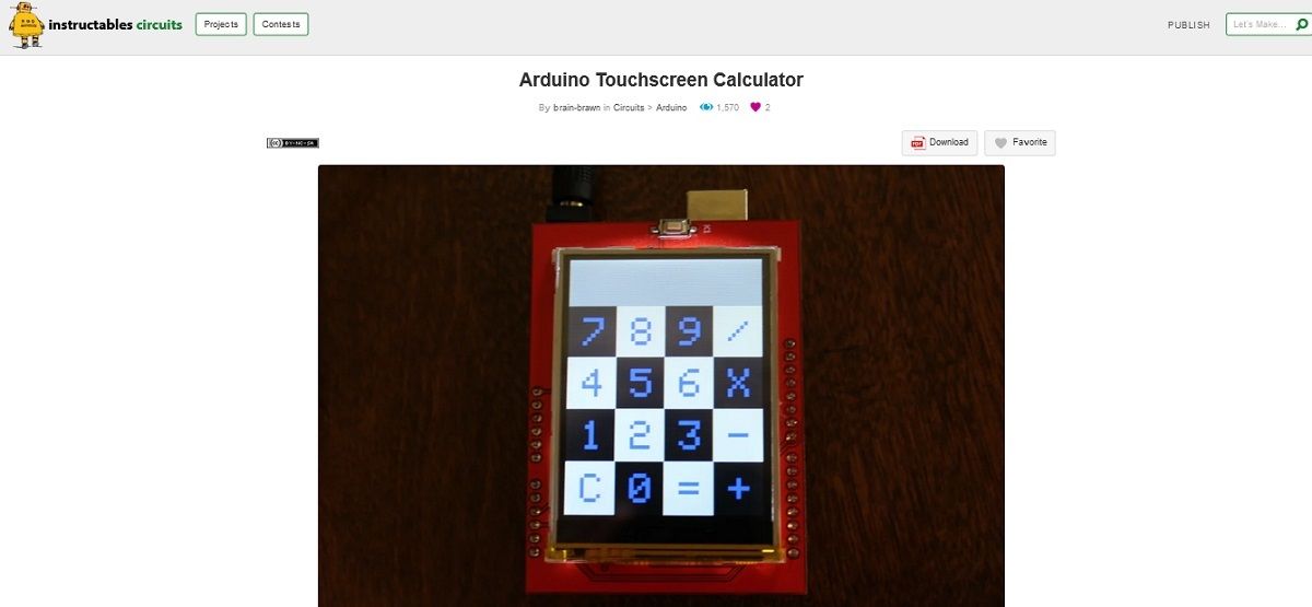 A screengrab of Arduino touchscreen calculator project page