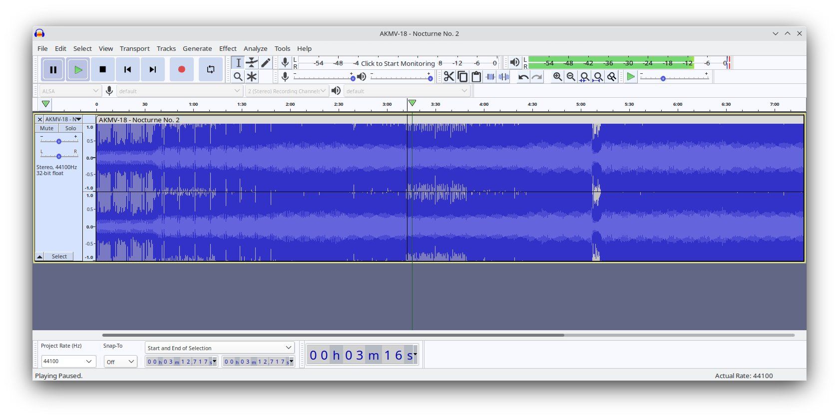 A Screenshot of Audacity with a music file open.