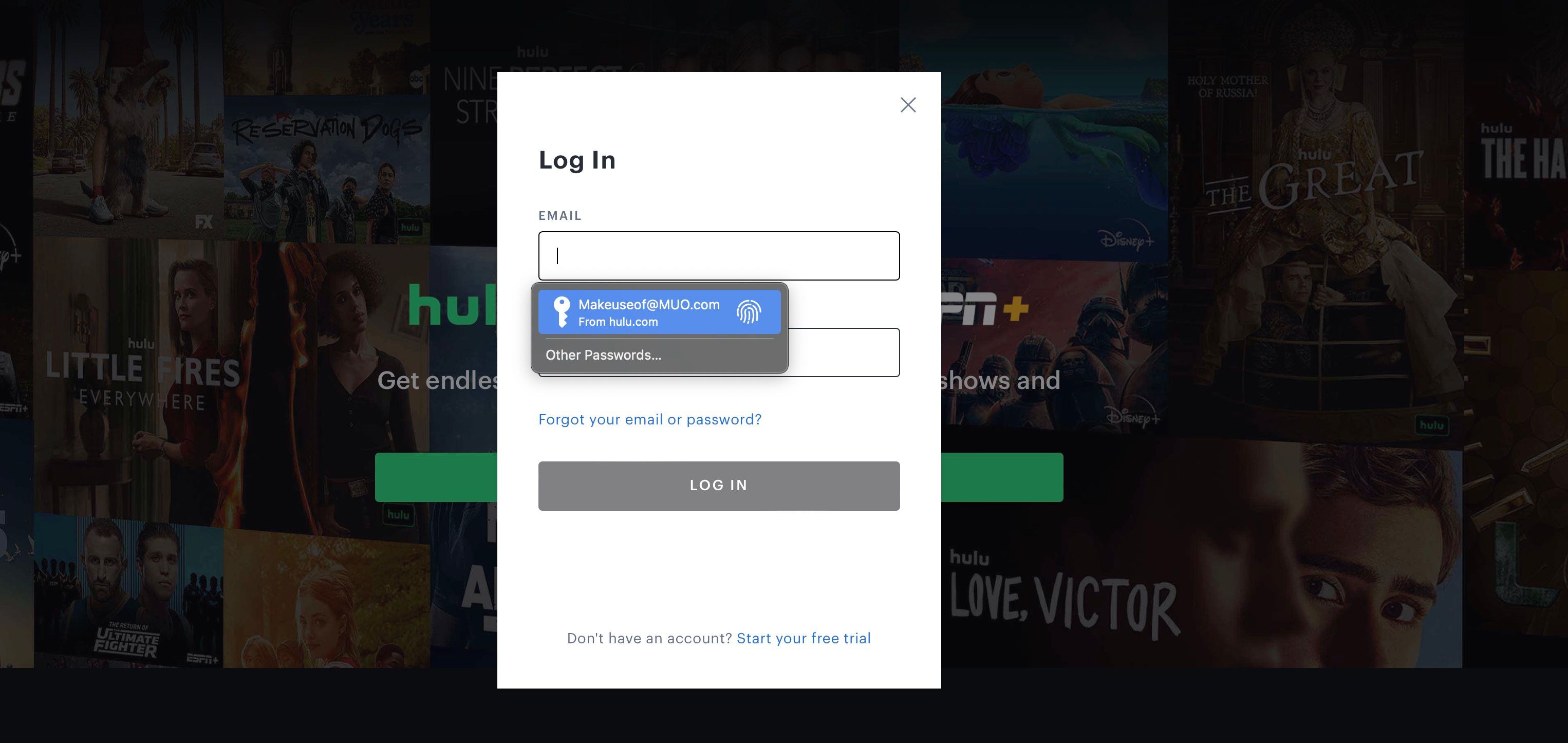 AutoFill Prompt in Safari on Hulu's website