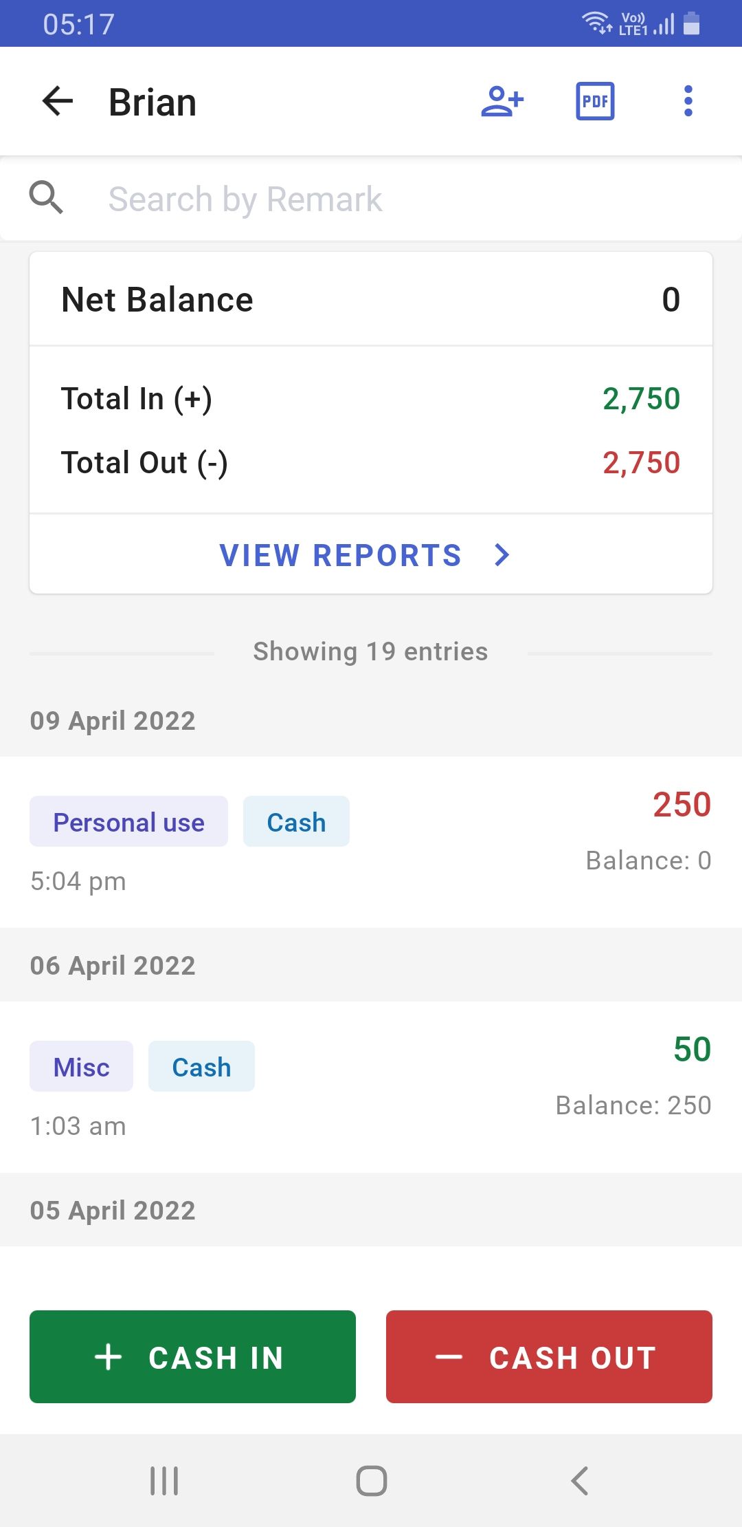 Screenshot of CashBook app on Android