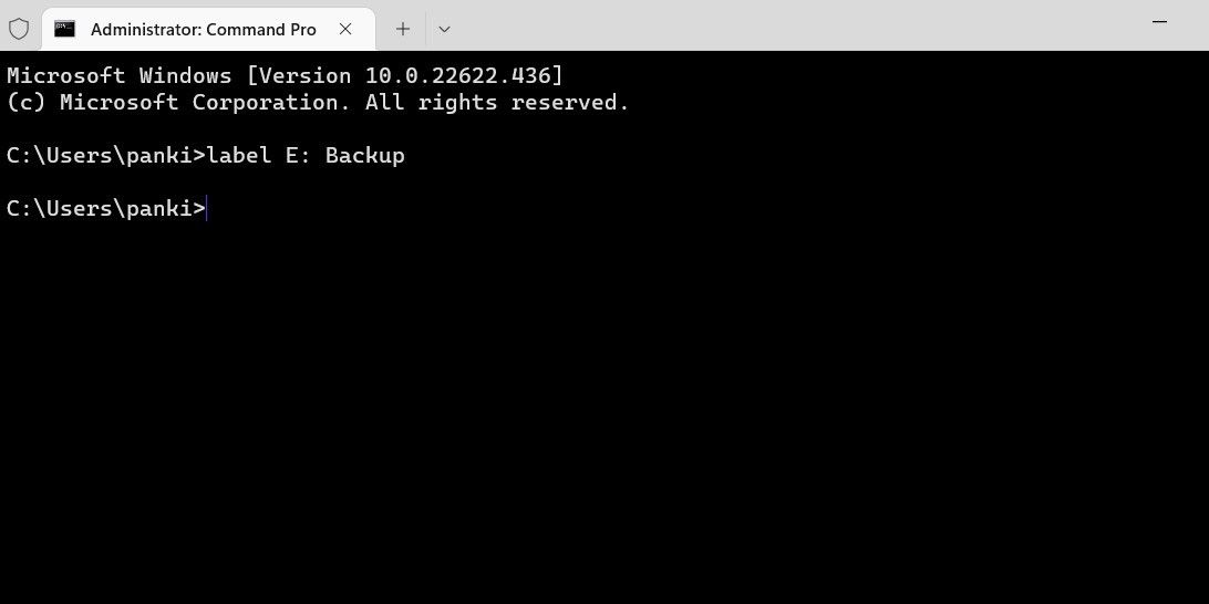 Command to change drive label in the Terminal window