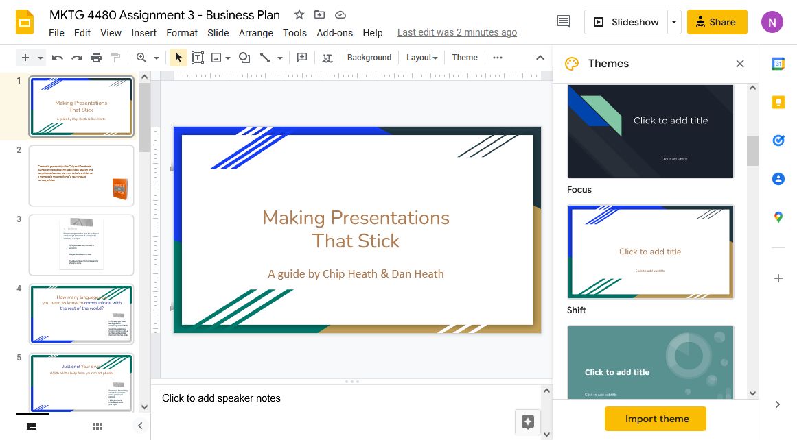 Changing Themes in Google Slides