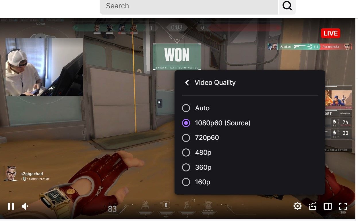 Changing Video Quality in Twitch Stream on the Web Client